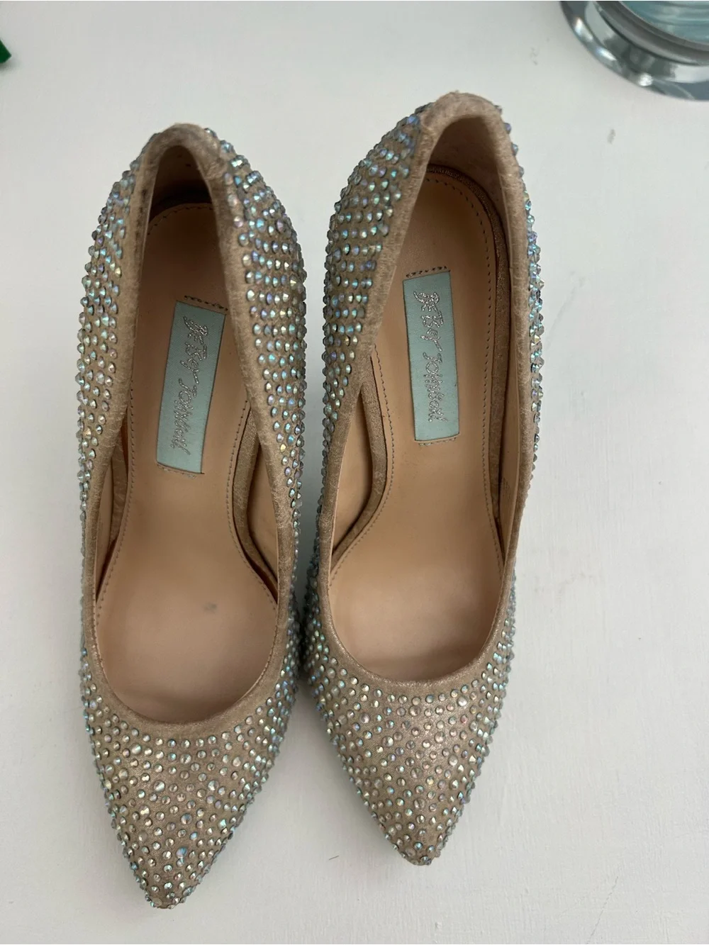 Betsey Johnson Nude Crystal-Embellished Pointed Pumps